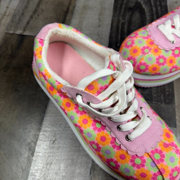 Sugar Thrillz Dolls Kill Groove With Me Floral Striped Platform Sneakers Size 10 - Picture 15 of 16